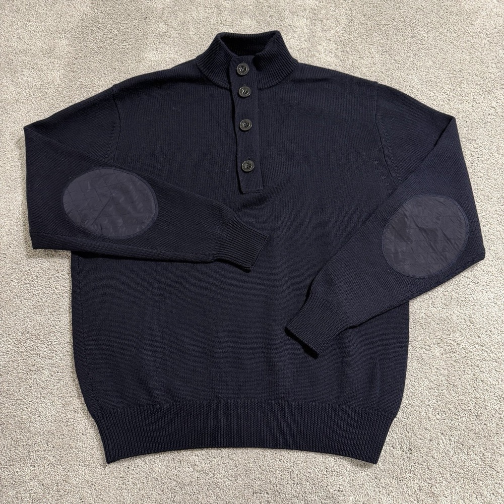 Alan Paine English Explorer Sweate Mens Sz 54 Navy Blue 1/4 Zip Henley 100% Wool
